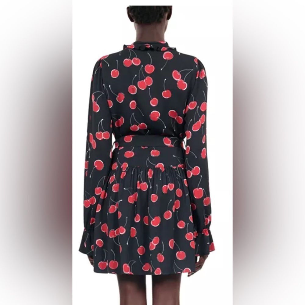 The Kooples red Cherry Print Black Mini Dress with ruffles Dark Romance NWT - Picture 10 of 13